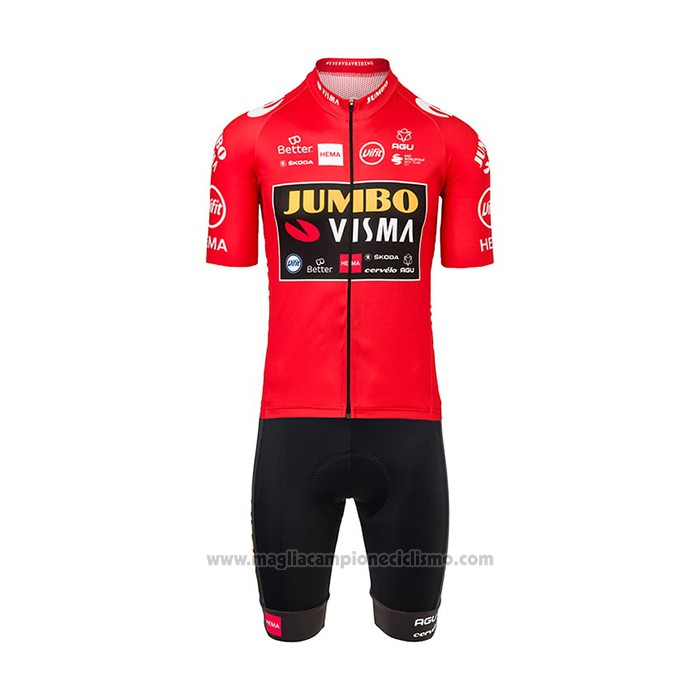 2021 Abbigliamento Ciclismo Jumbo Visma Rosso Manica Corta e Salopette